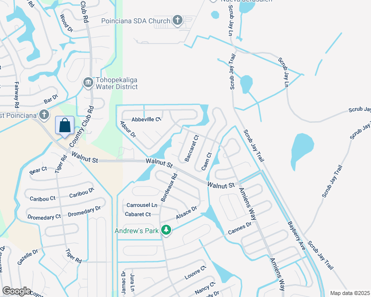 map of restaurants, bars, coffee shops, grocery stores, and more near 332 Baccarat Court in Kissimmee