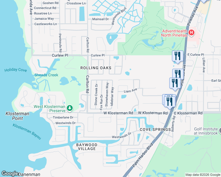 map of restaurants, bars, coffee shops, grocery stores, and more near 1414 Cromwell Drive in Tarpon Springs