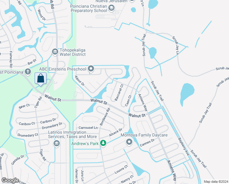 map of restaurants, bars, coffee shops, grocery stores, and more near 328 Baccarat Court in Kissimmee