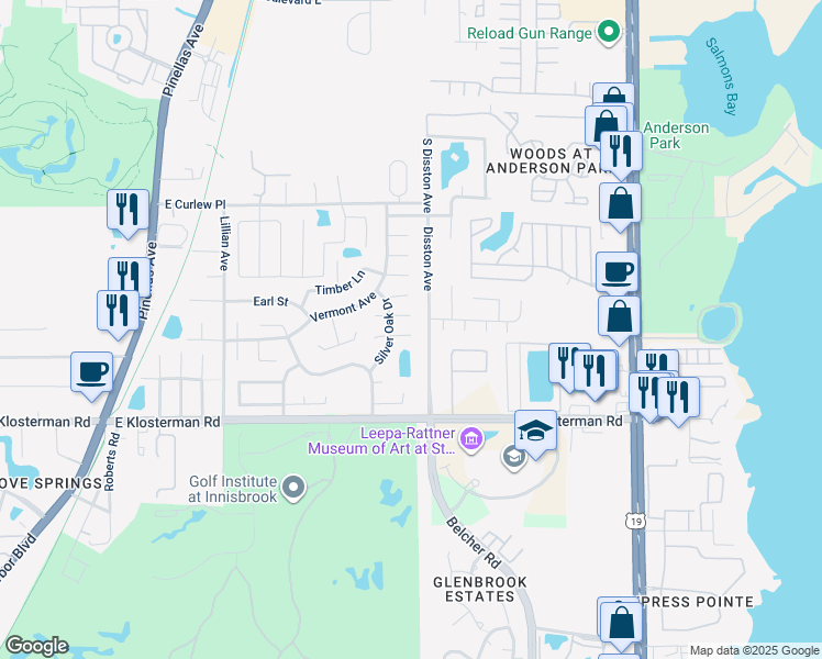 map of restaurants, bars, coffee shops, grocery stores, and more near 505 Whispering Oak Drive in Tarpon Springs
