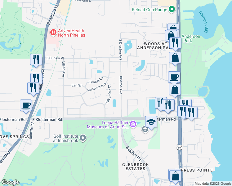 map of restaurants, bars, coffee shops, grocery stores, and more near 505 Whispering Oak Drive in Tarpon Springs