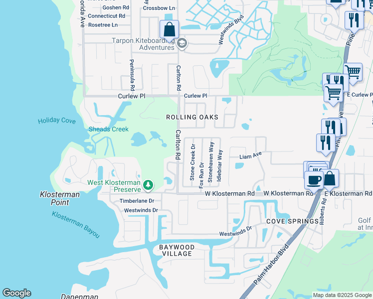 map of restaurants, bars, coffee shops, grocery stores, and more near 1411 Coppertree Drive in Tarpon Springs
