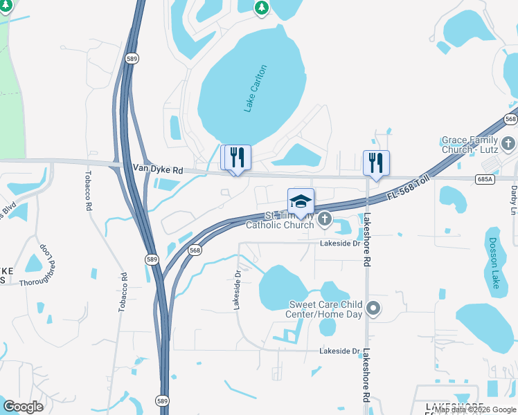 map of restaurants, bars, coffee shops, grocery stores, and more near 6014 Grand Sonata Avenue in Lutz