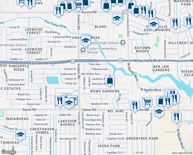map of restaurants, bars, coffee shops, grocery stores, and more near 1895 Mc Kinley Avenue in Melbourne