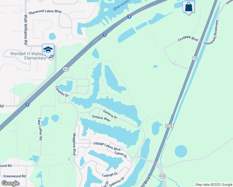 map of restaurants, bars, coffee shops, grocery stores, and more near 2354 Sebago Drive in Lakeland