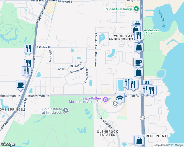 map of restaurants, bars, coffee shops, grocery stores, and more near 506 Village Oak Drive in Tarpon Springs