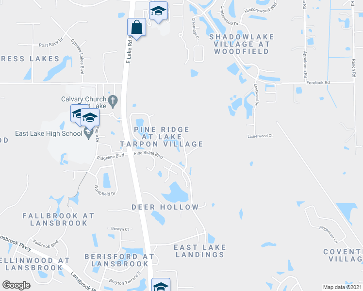 map of restaurants, bars, coffee shops, grocery stores, and more near 1353 Pine Ridge Circle East in Tarpon Springs