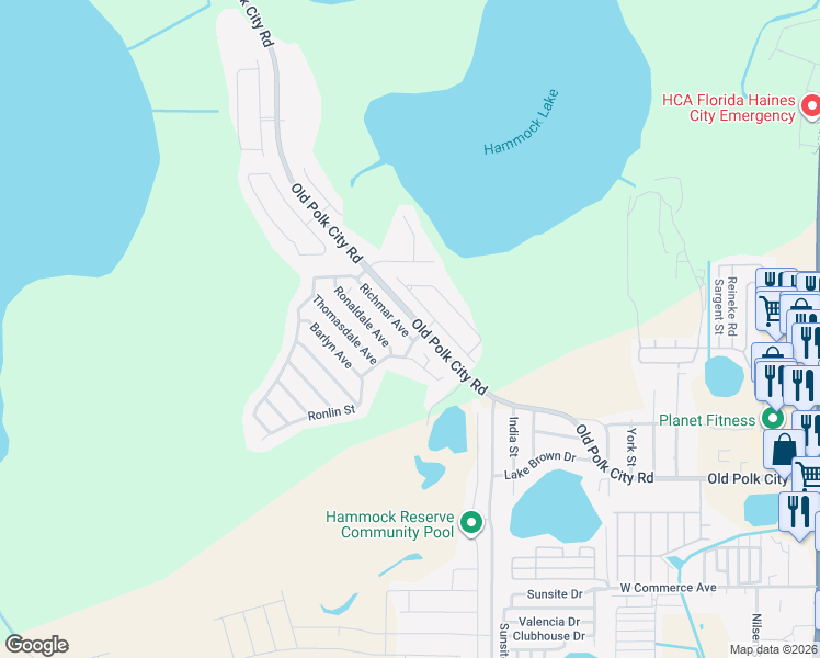 map of restaurants, bars, coffee shops, grocery stores, and more near 102 Richmar Avenue in Haines City
