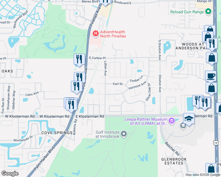 map of restaurants, bars, coffee shops, grocery stores, and more near 1395 Burnt Oak Street in Tarpon Springs