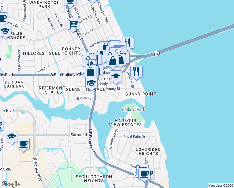 map of restaurants, bars, coffee shops, grocery stores, and more near 583 Young Street in Melbourne