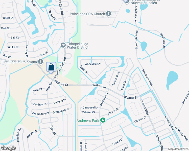 map of restaurants, bars, coffee shops, grocery stores, and more near 303a Azincourt Lane in Poinciana