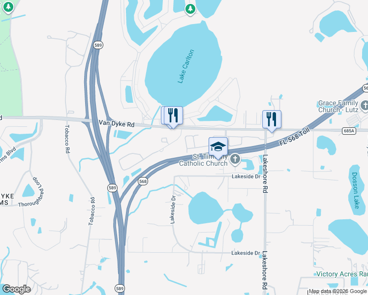 map of restaurants, bars, coffee shops, grocery stores, and more near 6014 Grand Sonata Avenue in Lutz
