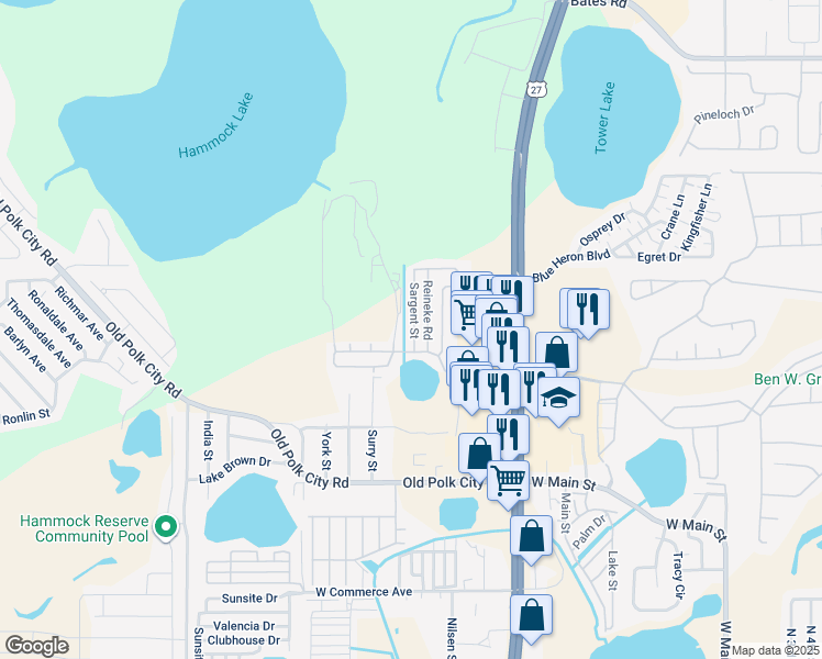 map of restaurants, bars, coffee shops, grocery stores, and more near 1300 U.S. 27 in Haines City