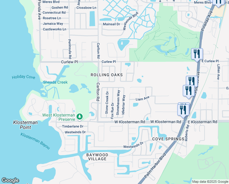 map of restaurants, bars, coffee shops, grocery stores, and more near 1403 Fox Run Drive in Tarpon Springs