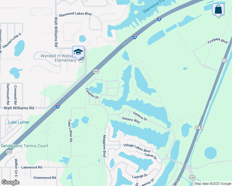 map of restaurants, bars, coffee shops, grocery stores, and more near 2475 Caspian Drive in Lakeland