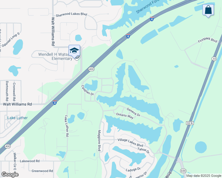 map of restaurants, bars, coffee shops, grocery stores, and more near 2479 Caspian Drive in Lakeland