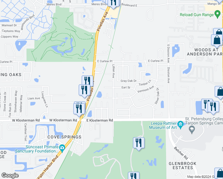 map of restaurants, bars, coffee shops, grocery stores, and more near 186 Earl Street in Tarpon Springs
