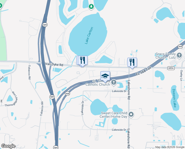 map of restaurants, bars, coffee shops, grocery stores, and more near 6014 Grand Sonata Avenue in Lutz