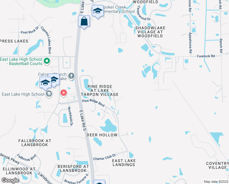 map of restaurants, bars, coffee shops, grocery stores, and more near 1353 Pine Ridge Circle East in Tarpon Springs