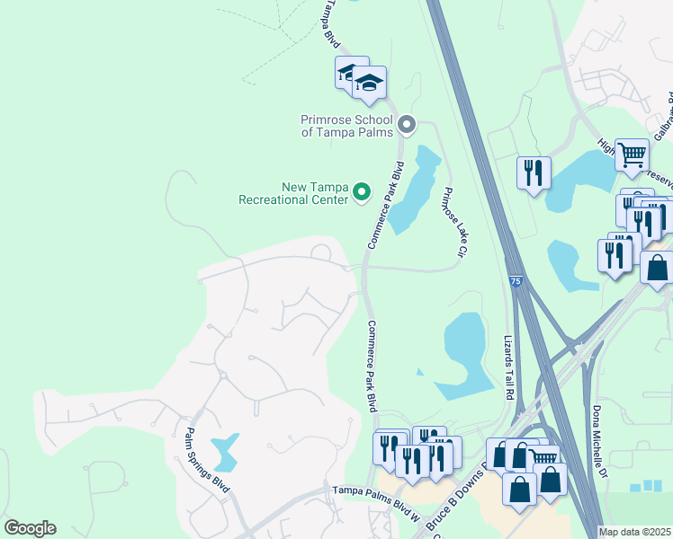 map of restaurants, bars, coffee shops, grocery stores, and more near 5051 Ashington Landing Drive in Tampa