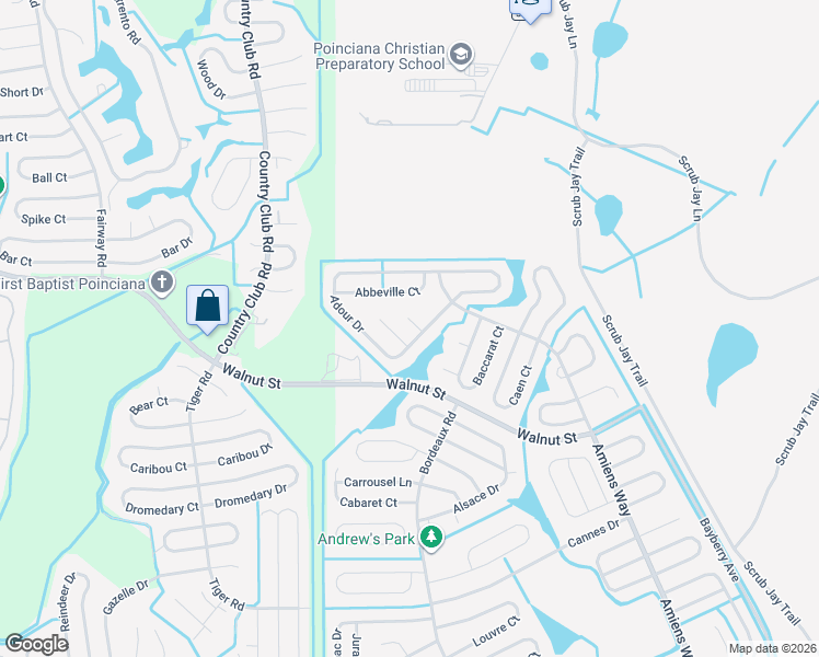 map of restaurants, bars, coffee shops, grocery stores, and more near 303a Azincourt Lane in Poinciana