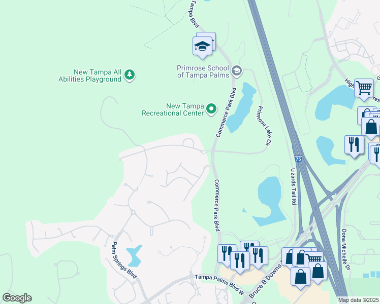 map of restaurants, bars, coffee shops, grocery stores, and more near 5051 Ashington Landing Drive in Tampa