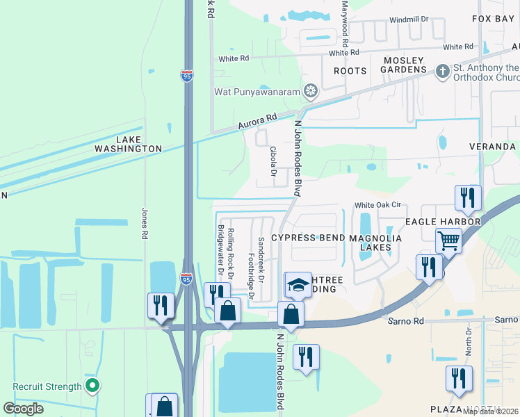 map of restaurants, bars, coffee shops, grocery stores, and more near 4615 Elena Way in Melbourne