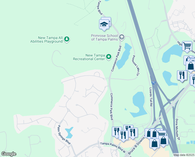 map of restaurants, bars, coffee shops, grocery stores, and more near 5051 Ashington Landing Drive in Tampa