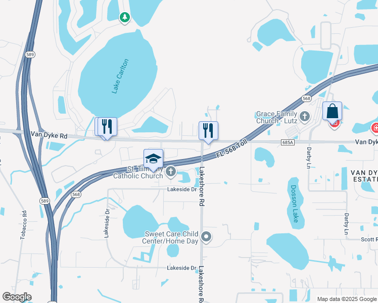 map of restaurants, bars, coffee shops, grocery stores, and more near 5640 Grand Sonata Avenue in Lutz