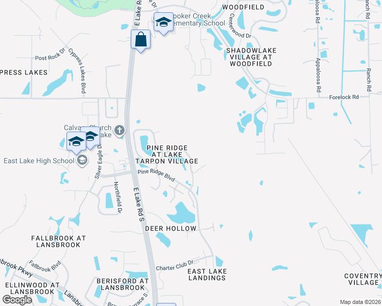 map of restaurants, bars, coffee shops, grocery stores, and more near 1353 Pine Ridge Circle East in Tarpon Springs