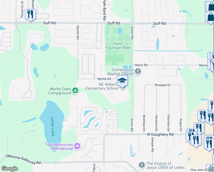 map of restaurants, bars, coffee shops, grocery stores, and more near 2021 Deerberry Lane in Lakeland