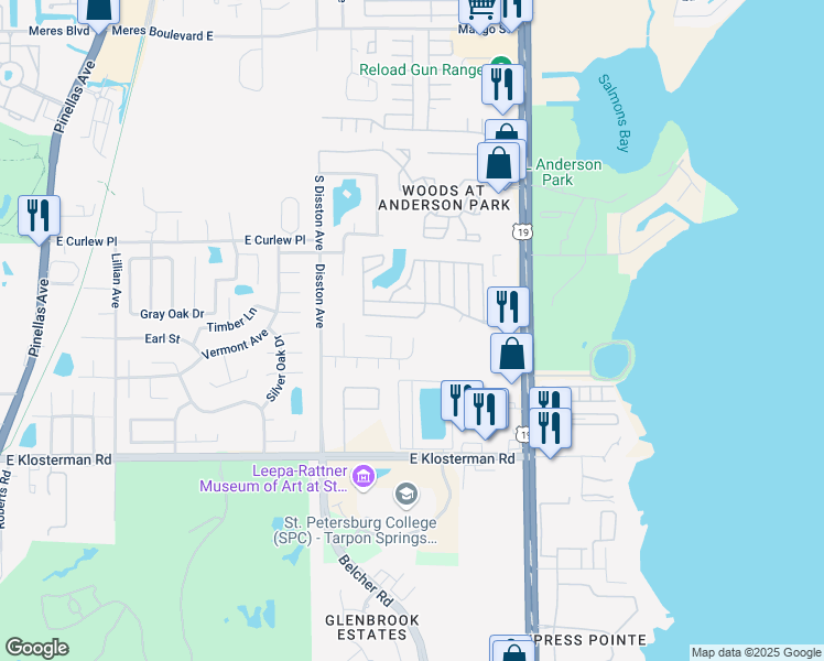 map of restaurants, bars, coffee shops, grocery stores, and more near 1386 Crescent Court in Tarpon Springs