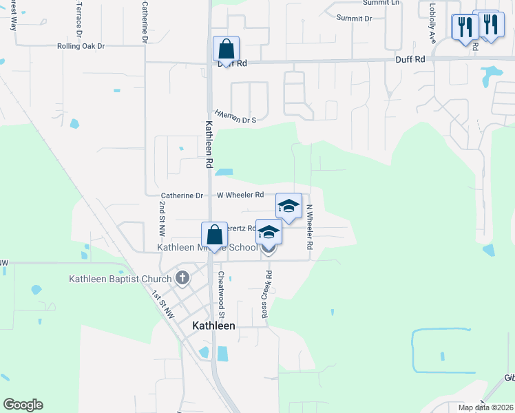map of restaurants, bars, coffee shops, grocery stores, and more near 3620 West Wheeler Road in Lakeland