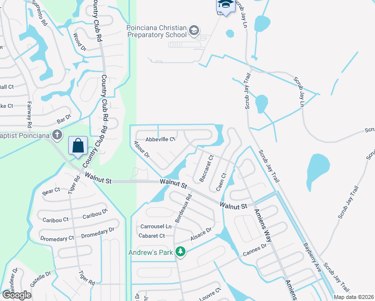 map of restaurants, bars, coffee shops, grocery stores, and more near 886 Adour Drive in Kissimmee