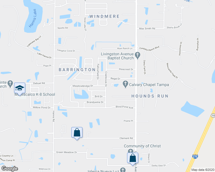 map of restaurants, bars, coffee shops, grocery stores, and more near 17705 Cranbrook Drive in Lutz