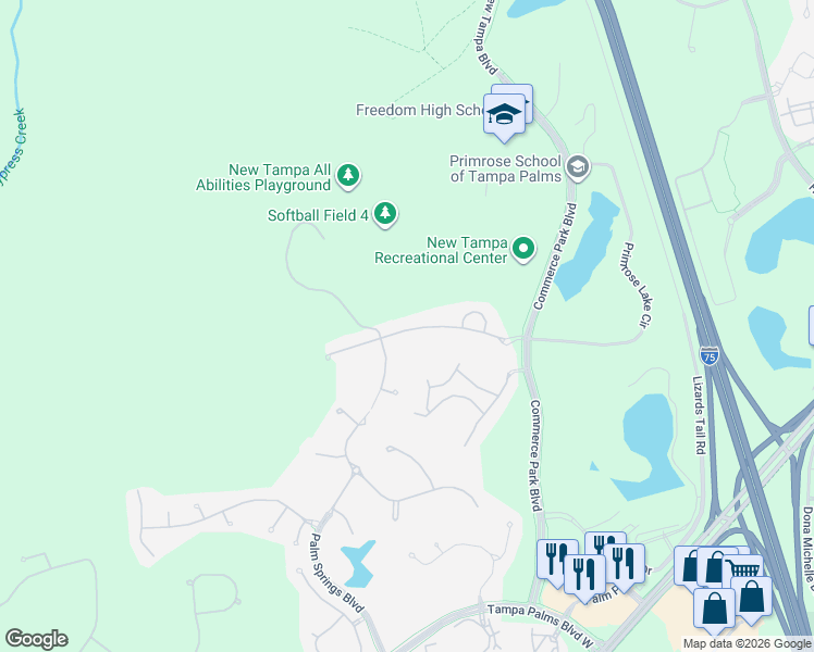 map of restaurants, bars, coffee shops, grocery stores, and more near 5032 Ashington Landing Drive in Tampa