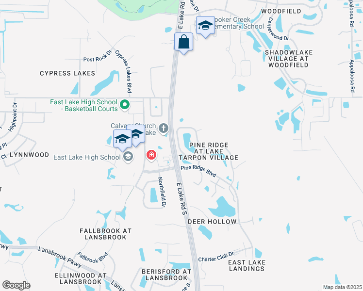 map of restaurants, bars, coffee shops, grocery stores, and more near 1143 Pine Ridge Circle West in Tarpon Springs