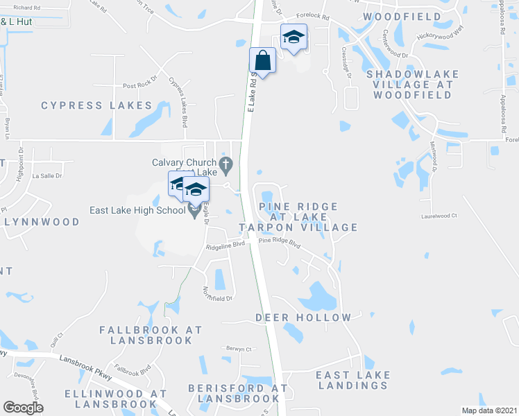 map of restaurants, bars, coffee shops, grocery stores, and more near 1143 Pine Ridge Circle West in Tarpon Springs