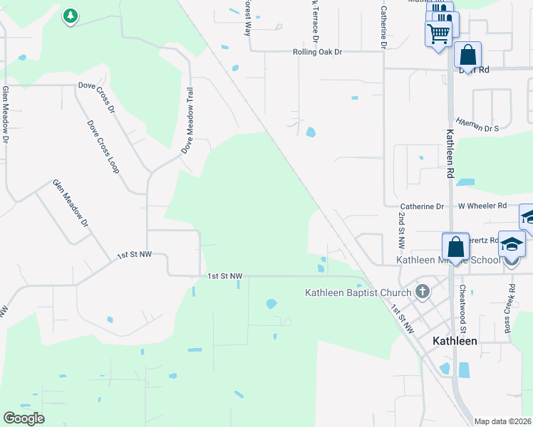 map of restaurants, bars, coffee shops, grocery stores, and more near 4581 Dove Meadow Court in Lakeland
