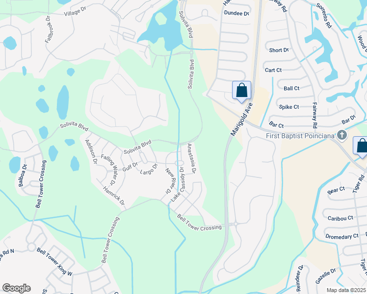 map of restaurants, bars, coffee shops, grocery stores, and more near 217 Lake Cassidy Drive in Kissimmee