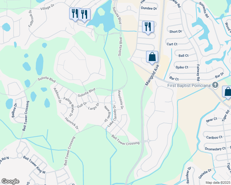 map of restaurants, bars, coffee shops, grocery stores, and more near 217 Lake Cassidy Drive in Kissimmee