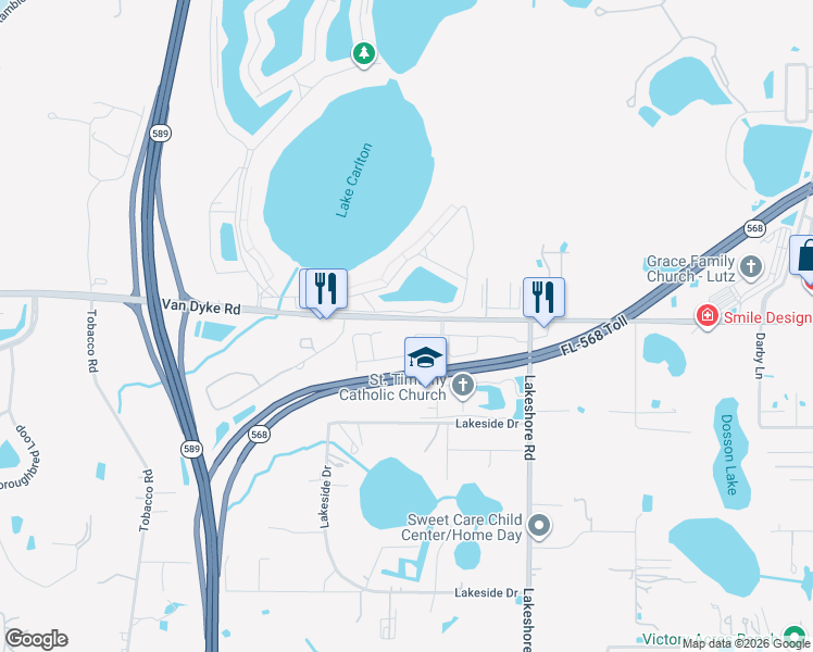 map of restaurants, bars, coffee shops, grocery stores, and more near 5841 Grand Sonata Avenue in Lutz