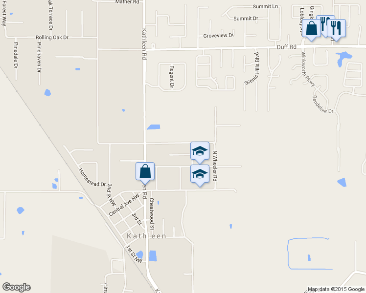 map of restaurants, bars, coffee shops, grocery stores, and more near 3620 West Wheeler Road in Lakeland