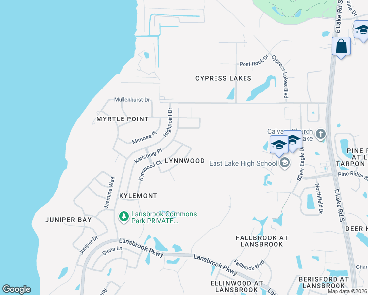 map of restaurants, bars, coffee shops, grocery stores, and more near 5295 Kernwood Court in Palm Harbor