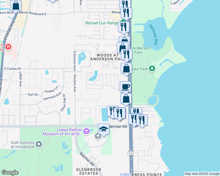 map of restaurants, bars, coffee shops, grocery stores, and more near 363 Sun Valley Boulevard in Tarpon Springs