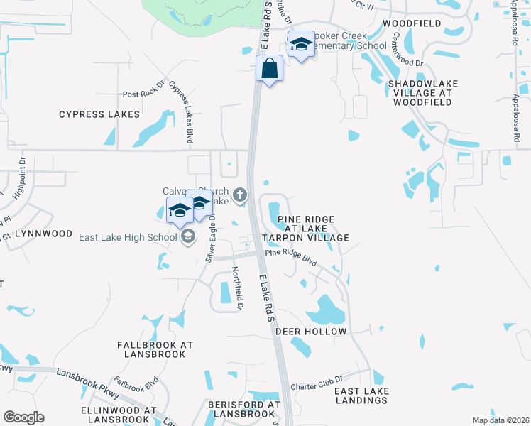 map of restaurants, bars, coffee shops, grocery stores, and more near 1143 Pine Ridge Circle West in Tarpon Springs