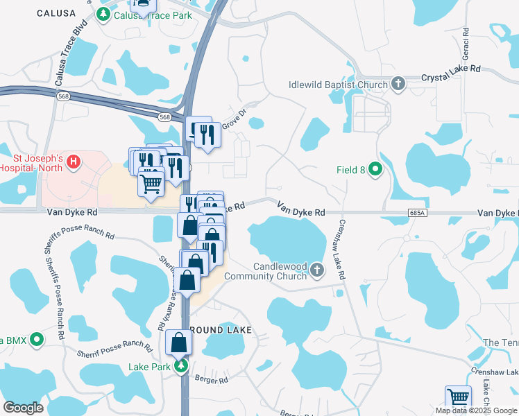 map of restaurants, bars, coffee shops, grocery stores, and more near 18402 Tapestry Lake Circle in Lutz