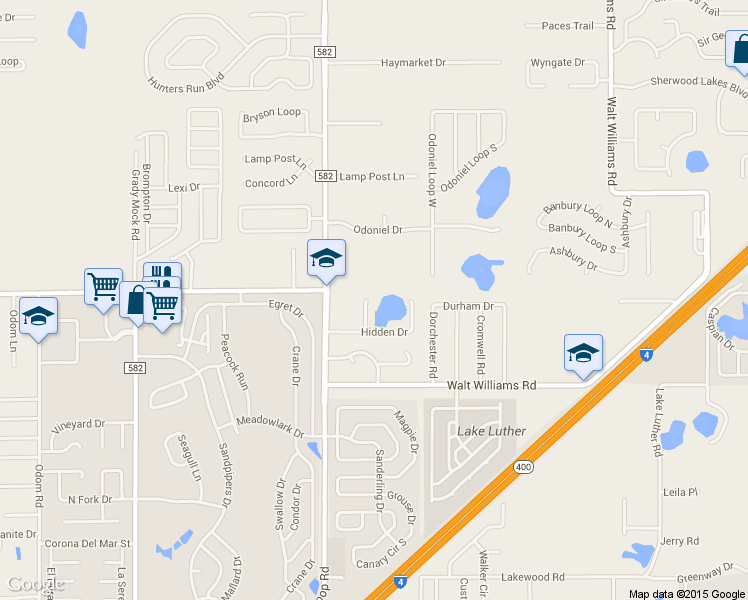 map of restaurants, bars, coffee shops, grocery stores, and more near 1037 Hidden Court in Lakeland