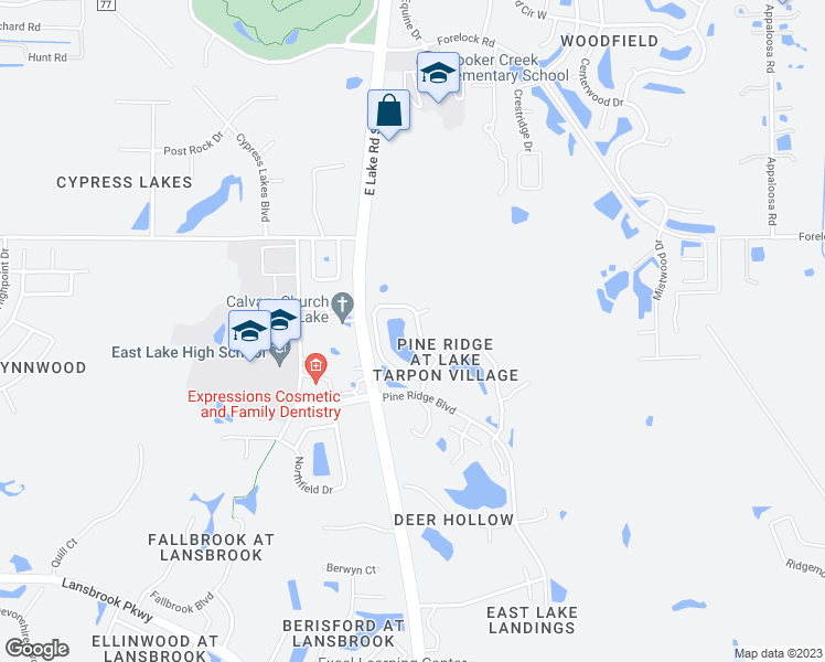 map of restaurants, bars, coffee shops, grocery stores, and more near 1225 Pine Ridge Circle West in Tarpon Springs