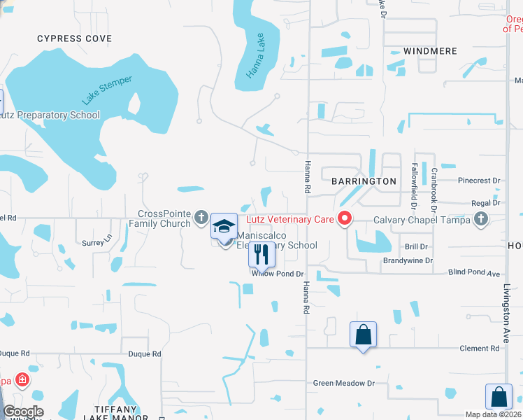 map of restaurants, bars, coffee shops, grocery stores, and more near 1226 Debuel Road in Lutz